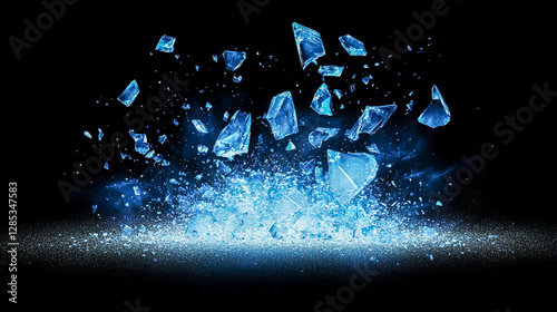  A dynamic background of broken ice particles in the dark, with small pieces floating upwards