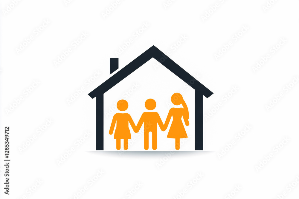 A family inside a house in vector style on a white background A family inside a house in vector style on a white background