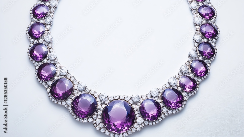 Elegant Amethyst Necklace with Sparkling Diamonds on Soft Background : Generative AI Elegant Amethyst Necklace with Sparkling Diamonds on Soft Background : Generative AI