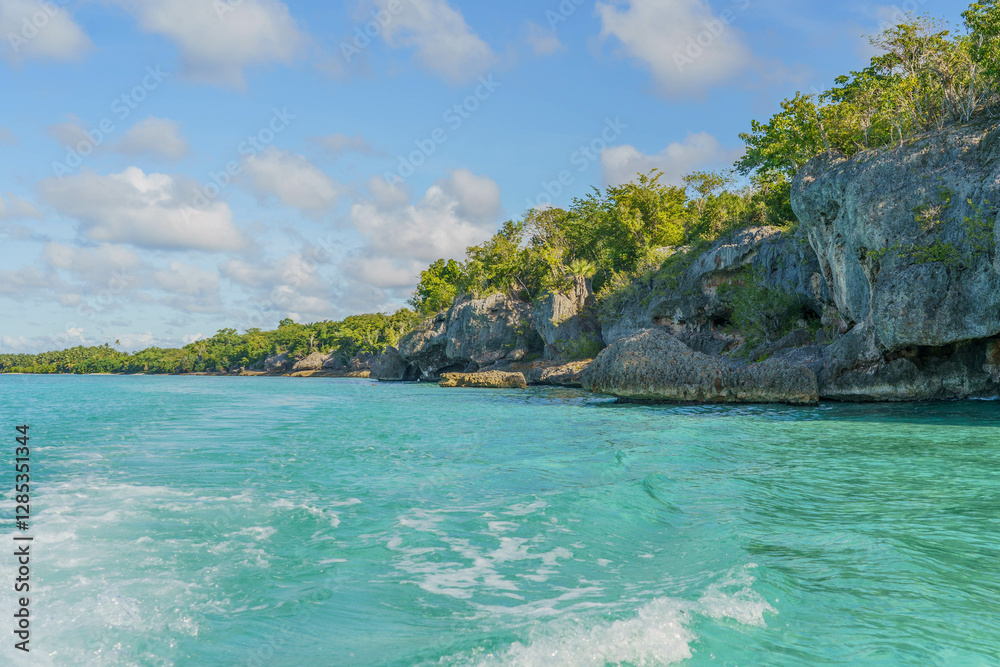 Fototapeta premium Dominican Republic. Tropical seascape. Rocks on the way to Saona Island.