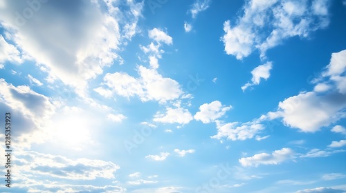Clear Blue Sky with Soft White Clouds and Gentle Sunlight : Generative AI photo