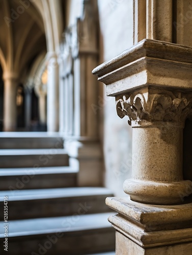 Intricate Architectural Details of Historic Column and Staircase : Generative AI