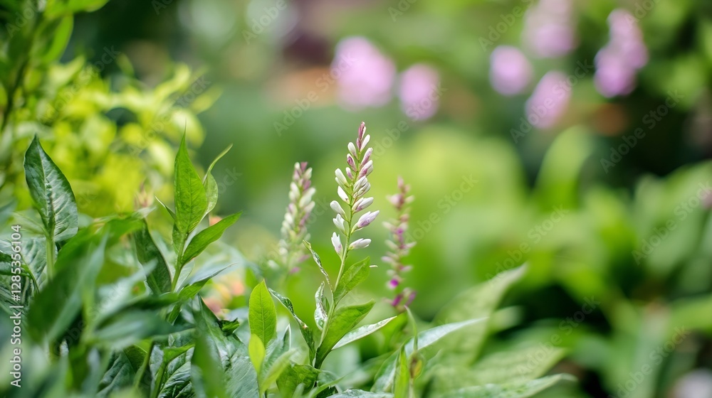 Beautiful Green Plants and Colorful Blossoms in a Lush Garden Setting : Generative AI Beautiful Green Plants and Colorful Blossoms in a Lush Garden Setting : Generative AI