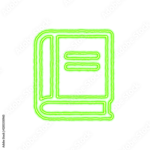 Icon book from the flow of energy of green color. Shimmering neon