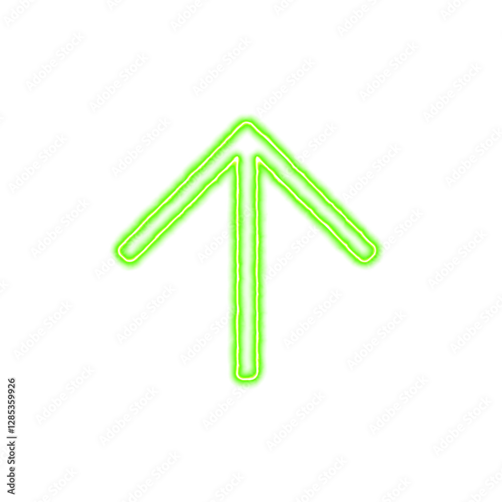 Icon arrow up from the flow of energy of green color. Shimmering neon Icon arrow up from the flow of energy of green color. Shimmering neon