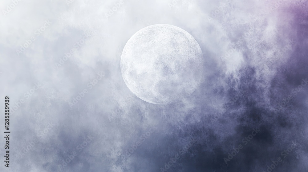 Mysterious Moon Peeking Through Dark Clouds at Night in Serene Atmosphere Mysterious Moon Peeking Through Dark Clouds at Night in Serene Atmosphere