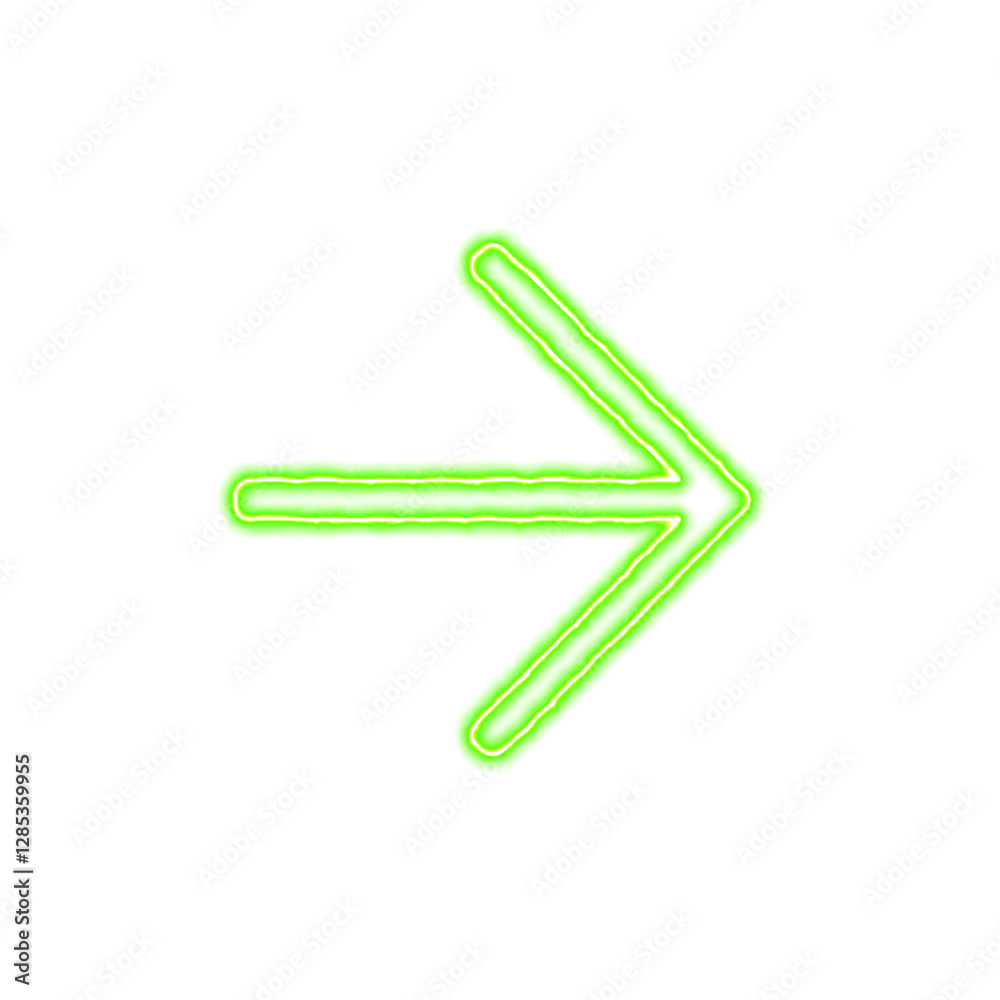 Icon arrow right from the flow of energy of green color. Shimmering neon Icon arrow right from the flow of energy of green color. Shimmering neon