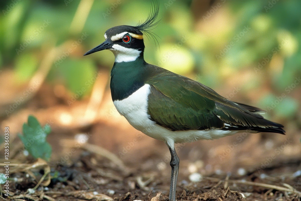 Obraz premium Northern Lapwing displaying vibrant plumage in natural habitat during daylight, Northern Lapwing Vanellus vanellus in the wild