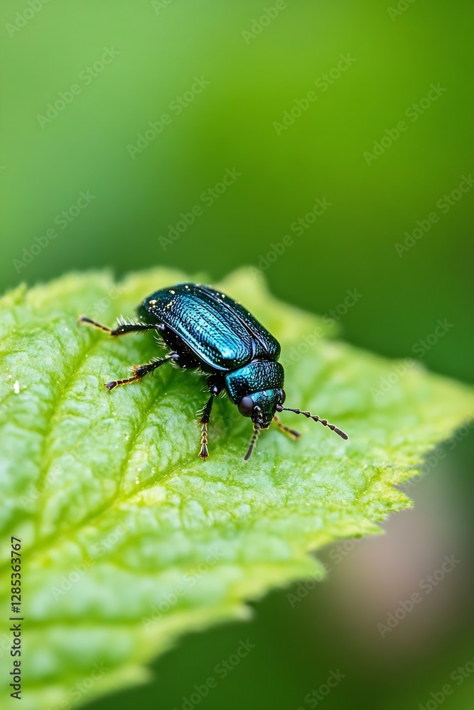 Shimmering Green Beetle on Leaf in Natural Environment : Generative AI Shimmering Green Beetle on Leaf in Natural Environment : Generative AI