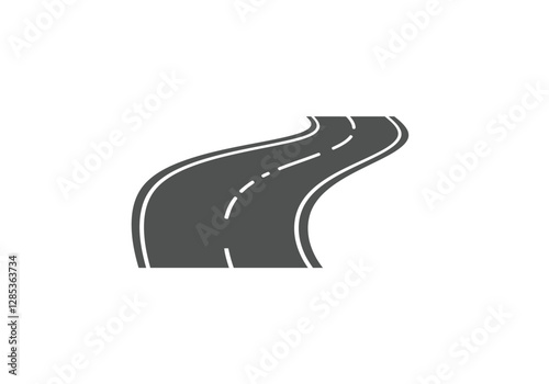 Curved road clipart. This image shows a winding road with dashed lines in the center. Vector illustration design.