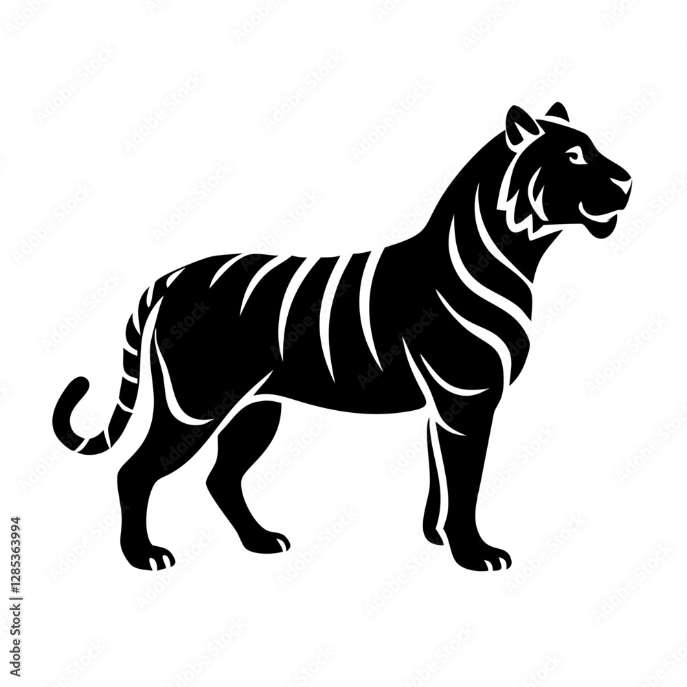 Obraz premium Majestic tiger silhouette icon in a sleek monochrome style.