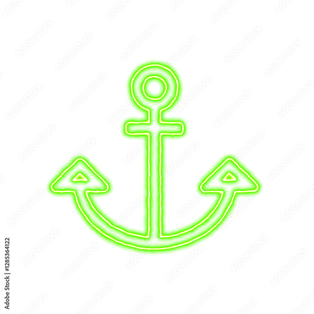 Icon Anchor from the flow of energy of green color. Shimmering neon Icon Anchor from the flow of energy of green color. Shimmering neon