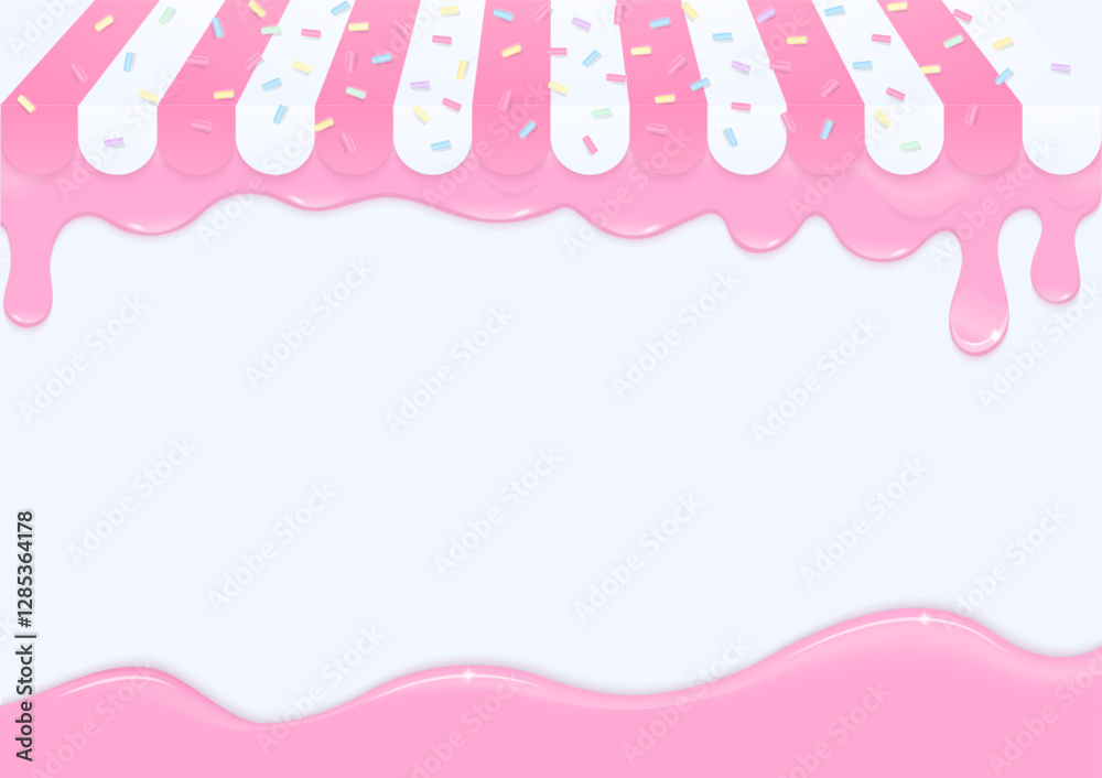 Bakery shop and pink liquid melting on white background