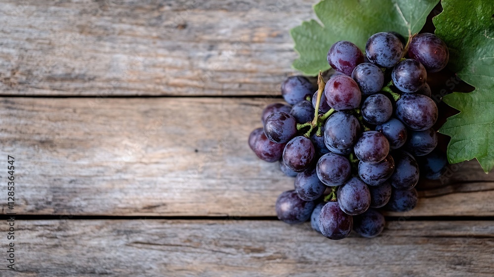 Fresh Organic Grapes with Green Leaves on Rustic Wooden Background : Generative AI Fresh Organic Grapes with Green Leaves on Rustic Wooden Background : Generative AI