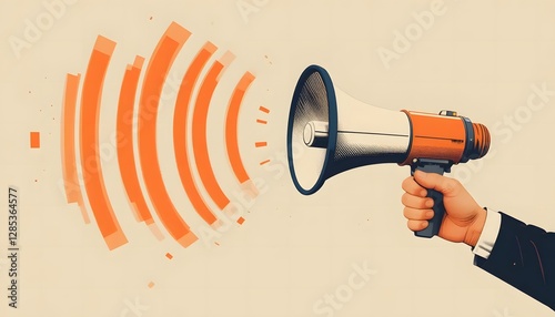 Hand Holding Megaphone with Sound Waves - Announcement, Communication, Marketing, and Promotion Concept