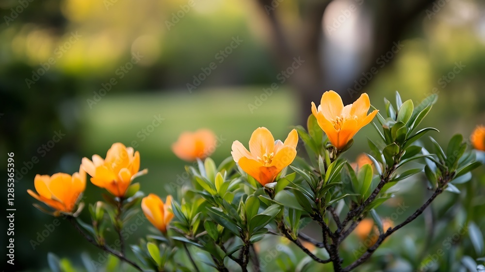 Fototapeta premium Vibrant Blooming Orange Flowers in a Lush Green Environment for Spring Photography : Generative AI