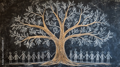 A classic chalk drawing of a family tree with interconnected branches, emphasizing the importance of heritage and longterm family vision