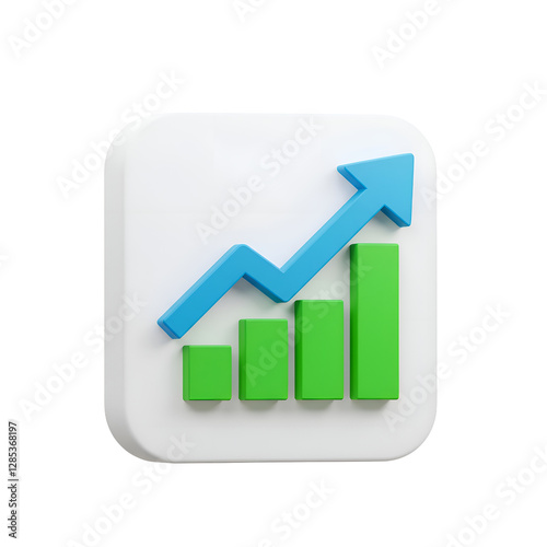3D icon of a growing graph, on transparent background, vibrant green and blue colors, modern flat design