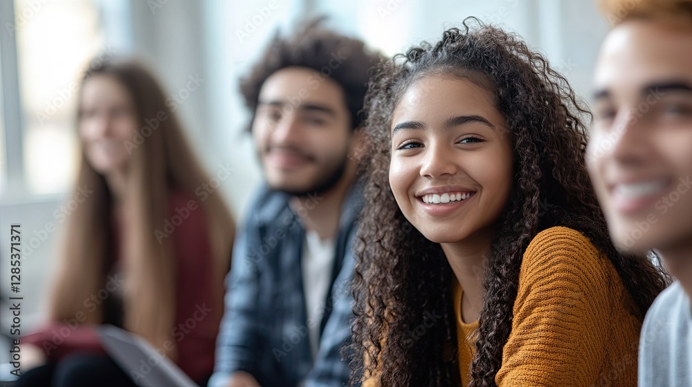 Fototapeta premium Diverse students friends in modern classroom