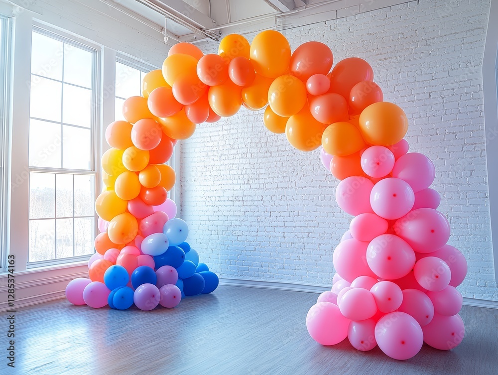 Colorful Balloon Arch in White Room