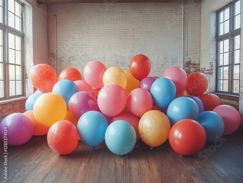 Colorful Balloons in Loft Interior