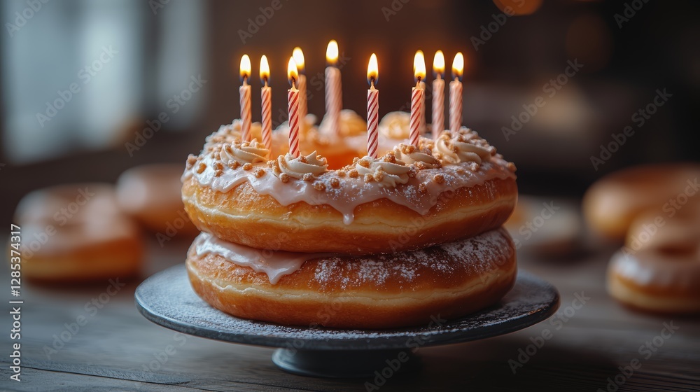 Birthday Donut Cake with Candles