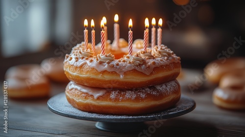 Obraz na płótnie Birthday Donut Cake with Candles w salonie