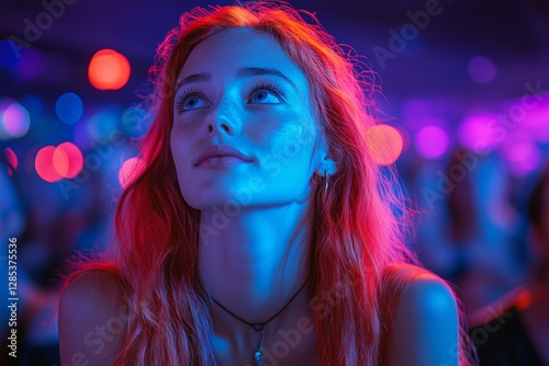 Obraz na płótnie Woman Red Hair Neon Lights Concert Bokeh w salonie