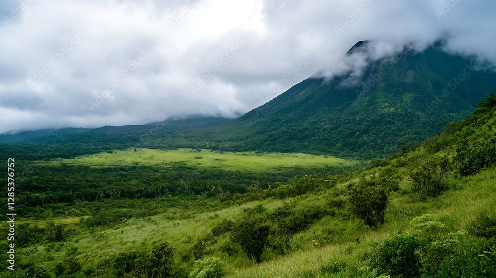 Scenic View of a Mountain Landscape Under Cloudy Skies : Generative AI Scenic View of a Mountain Landscape Under Cloudy Skies : Generative AI