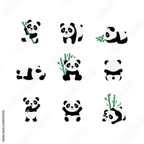 Set of Cute Cartoon Panda Illustration