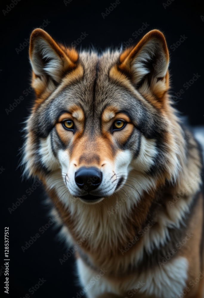Fototapeta premium Intense Wolf Portrait with Golden Eyes on Black