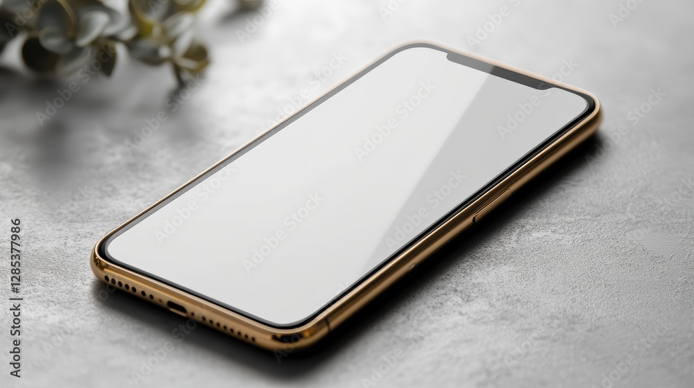 Gold Smartphone Mockup Blank Screen Gray Background