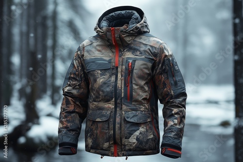 Obraz na płótnie Men s Winter Camo Jacket Hooded Outdoor Apparel w salonie