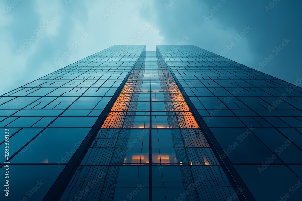 Modern Glass Skyscraper City Building at Dusk