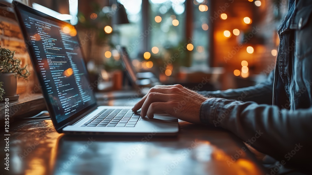 Programmer Coding on Laptop at Night