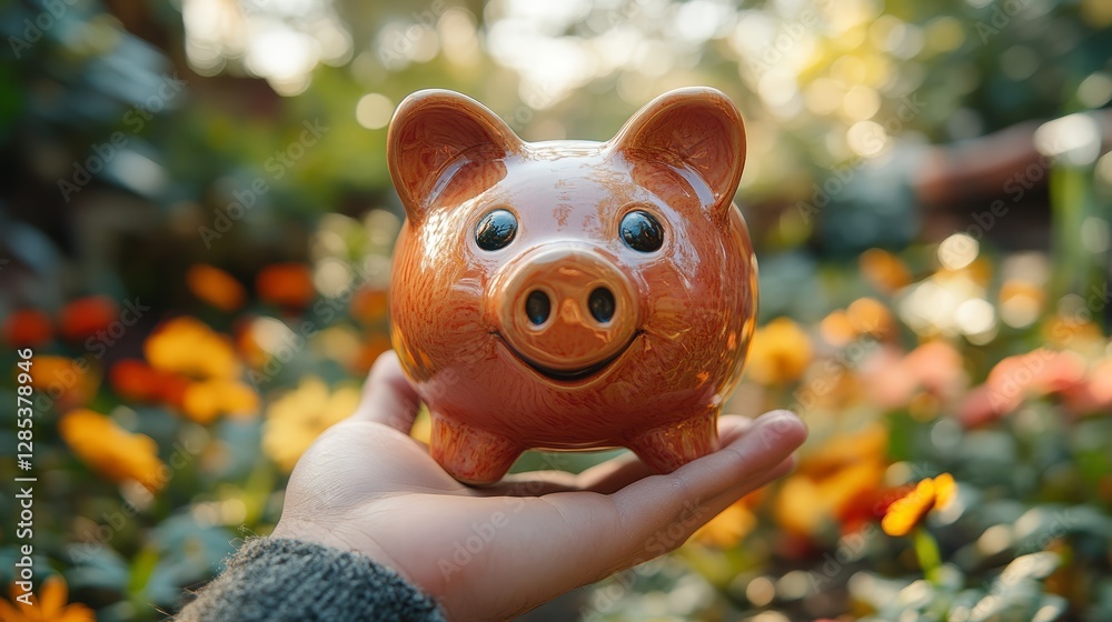 Piggy Bank Savings Flower Garden Background