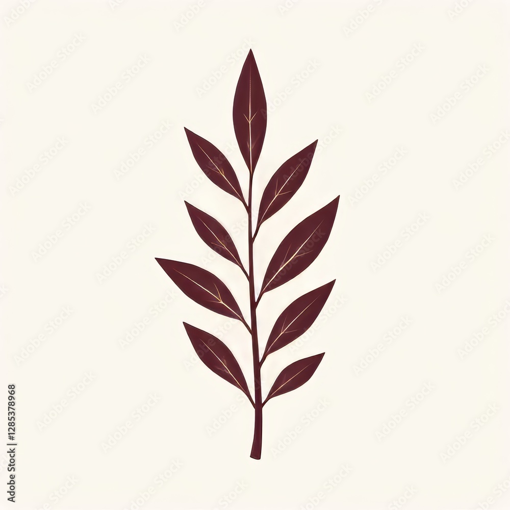 Fototapeta premium Maroon leaves on twig, creamy background