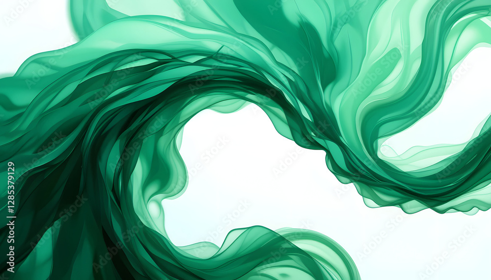 Abstract green wave of flowing fabric creating dynamic movement on white background, copy space
Abstract green wave of flowing fabric creating dynamic movement on white background, copy space