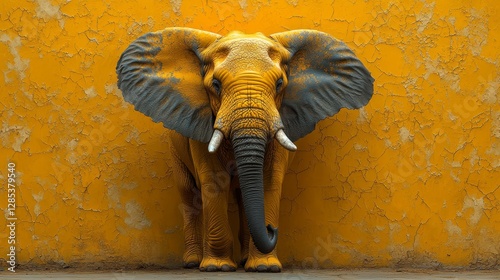 Obraz na płótnie Majestic Yellow Elephant Against Cracked Wall w salonie