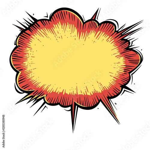 Isolated Comic Book Style Explosion Cloud, Yellow and Red