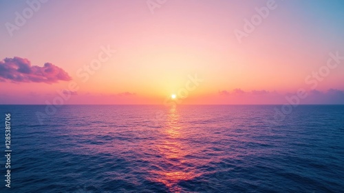 Serene Sunset Over Calm Ocean Waters at Dusk, Evoking Peaceful Reflections