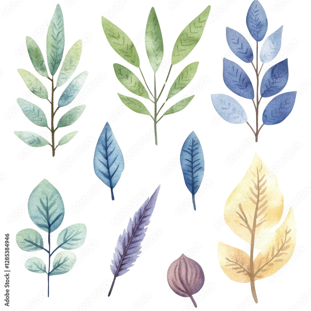 A collection of beautifully illustrated leaves in various shapes and colors, perfect for nature-inspired designs and artwork. A collection of beautifully illustrated leaves in various shapes and colors, perfect for nature-inspired designs and artwork.