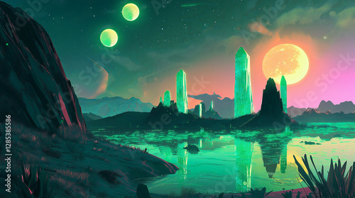 Otherworldly Alien Planet with Emerald Landscapes