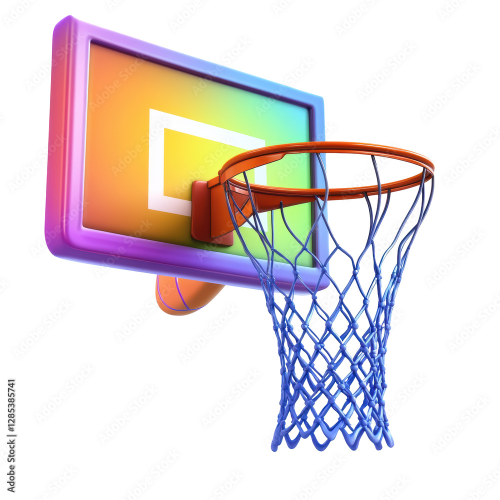 Isolated Vibrant Basketball Hoop with Rainbow Backboard Isolated Vibrant Basketball Hoop with Rainbow Backboard