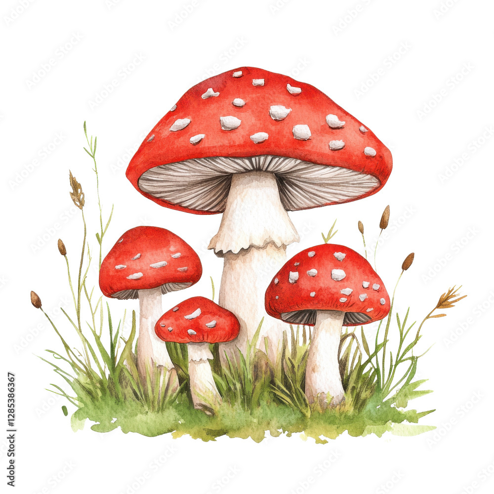 A vibrant illustration of red mushrooms surrounded by green grass, showcasing nature's beauty in a whimsical style. A vibrant illustration of red mushrooms surrounded by green grass, showcasing nature's beauty in a whimsical style.
