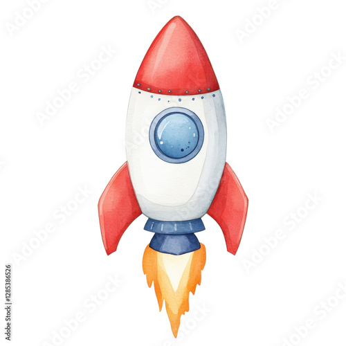 Colorful rocket illustration with flames, ideal for projects related to space, innovation, or adventure, on a transparent background.