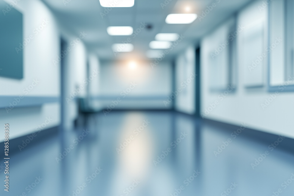 Fototapeta premium Blurry Perspective of a Hospital Corridor with Soft Lighting and Clean, Modern Design