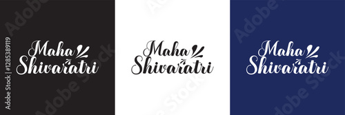 Happy Maha Shivaratri Hindu festival template. Banner Post and Greeting Card with text.  isolated on white and black background. Vector illustration. EPS 10
