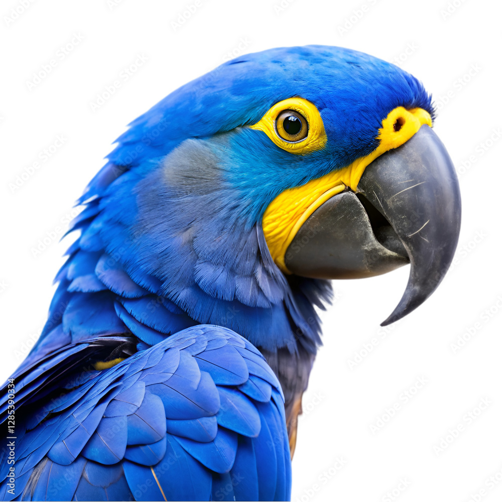 Obraz premium Blue and yellow hyacinth macaw parrot isolated on transparent background
