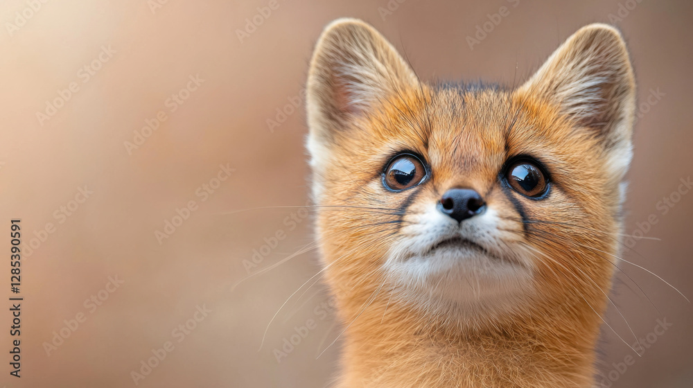 Fototapeta premium Close up of curious sable kit with soft blurred background